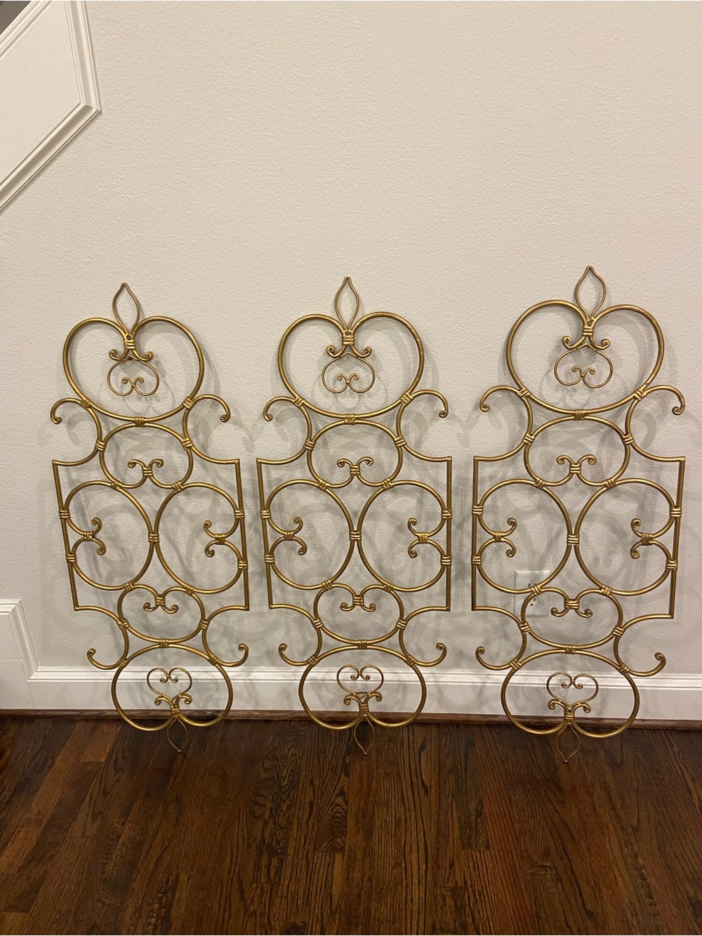 Gold old world rod iron ornate scroll wall piece set of 3
